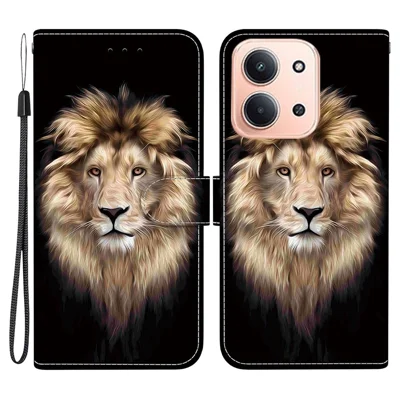 For Xiaomi Redmi 15C 5G (EU) (173mm) / 15C 4G (EU) (173mm) Case Pattern Printing Leather Wallet Phone Cover with Lanyard - Lion Head