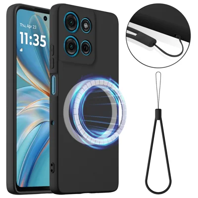 For Motorola Moto G56 5G Magnetic Case Anti-Drop Liquid Silicone Phone Cover - Black