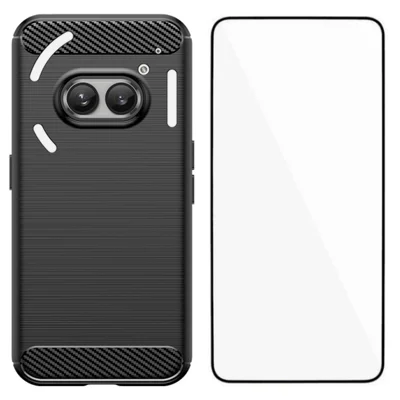 WANLONFENG For Nothing Phone (2a) Case with Tempered Glass  LS Series Brushed Texture TPU Phone Cover - Black