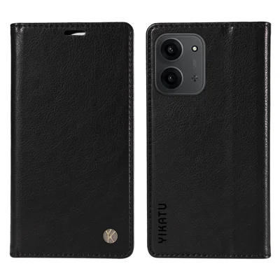 YIKATU For Xiaomi Redmi 15C 5G (EU) (173mm) / 15C 4G (EU) (173mm) Wallet Case  YK-006 Magnetic Closure Leather Phone Cover Litchi Texture - Black