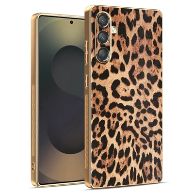 For Samsung Galaxy A14 4G / 5G Case Leopard Print PU Leather Coated PC + TPU Electroplating Phone Cover