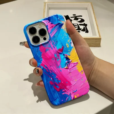 For iPhone 16 Pro Max Case Heat Transfer Oil Painting Pattern Hard PC Phone Cover - Style A