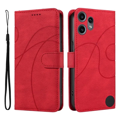 For Nothing CMF Phone 2 Pro Wallet Case Leather Phone Cover Stand with Curved Line Design - Red