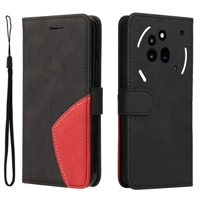 For Nothing Phone (3a) Pro Leather Phone Case Stand Wallet with Bi-colour Splicing Design - Black