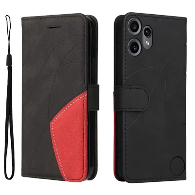 For Nothing CMF Phone 2 Pro Leather Phone Case Stand Wallet with Bi-colour Splicing Design - Black