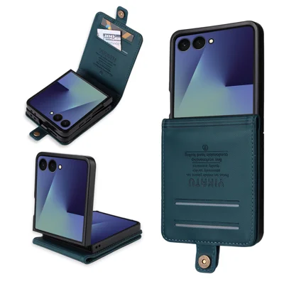 YIKATU For Samsung Galaxy Z Flip7 5G Phone Cases Magnetic Closure PU Leather Mobile Cover - Green