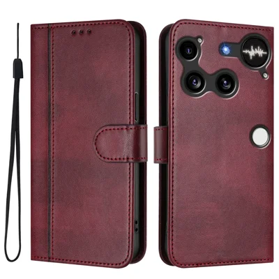 For Nothing Phone (3) 5G Cases Wallet Stand Retro Texture Leather Phone Cover with Lanyard - Wine Red