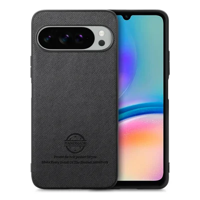 For Google Pixel 10 Pro XL Leather Phone  Back Cover with Cloth Texture - Black