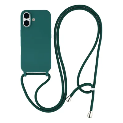 For iPhone 17 Case TPU Soft Shockproof Phone Cover with Adjustable Lanyard - Dark Green