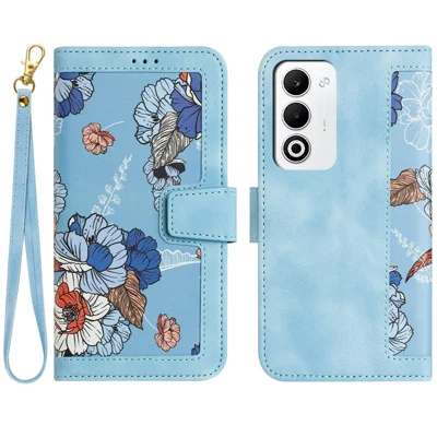 For Oppo A5 4G Case PU Leather Floral Phone Cover with Card Slots - Baby Blue