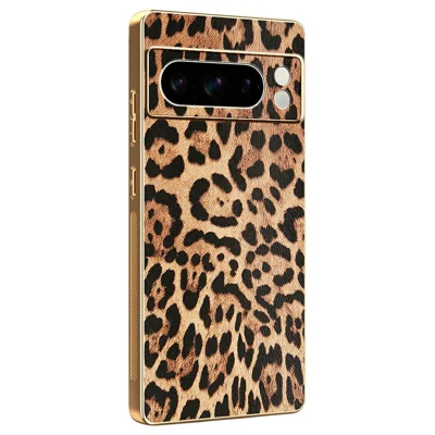 For Google Pixel 8 Pro Case Leopard Print PU Leather Coated PC + TPU Electroplating Phone Cover