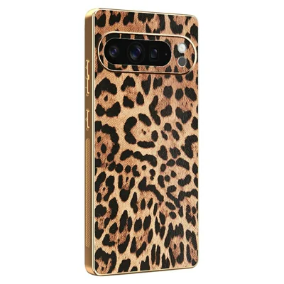 For Google Pixel 10 Pro XL Case Leopard Print PU Leather Coated PC + TPU Electroplating Phone Cover