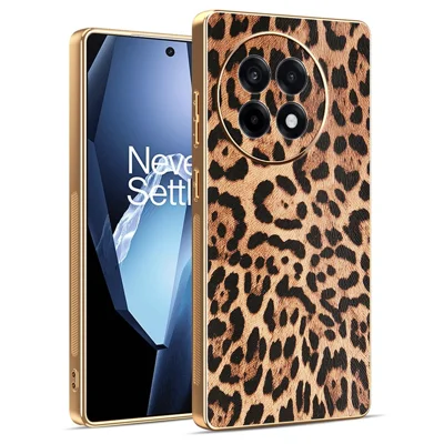 Phone Case For OnePlus Ace 5 5G / Ace 5 Pro 5G / 13R 5G Leopard Print PU Leather Coated PC + TPU Electroplating Cover