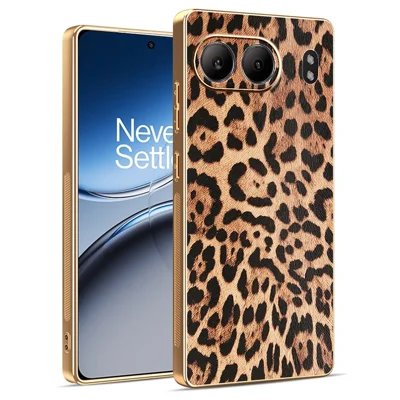 For OnePlus Nord 4 Case Leopard Print PU Leather Coated PC + TPU Electroplating Phone Cover