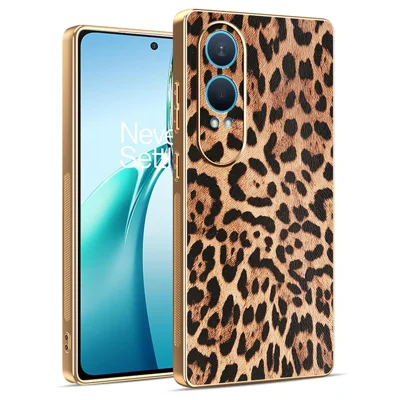 For OnePlus Nord CE4 Lite 5G / Oppo K12x 5G (China) Case Leopard Print PU Leather Coated PC + TPU Electroplating Phone Cover