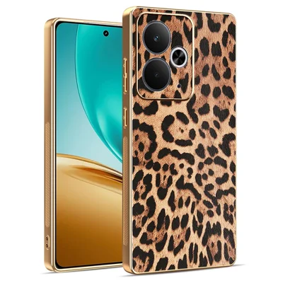 For Realme 14 5G / 14T 5G Case Leopard Print PU Leather Coated PC + TPU Electroplating Phone Cover