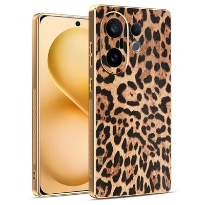 For vivo S30 Pro mini 5G Case Leopard Print PU Leather Coated PC + TPU Electroplating Phone Cover
