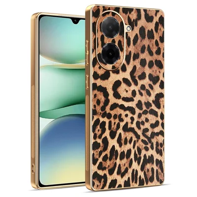 For Xiaomi Redmi A5 4G (171.7mm) / Poco C71 4G Case Leopard Print PU Leather Coated PC + TPU Electroplating Phone Cover