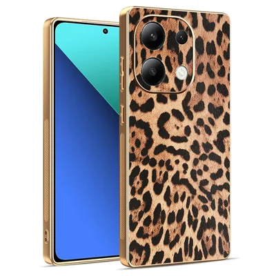 For Xiaomi Redmi Note 13 4G Case Leopard Print PU Leather Coated PC + TPU Electroplating Phone Cover