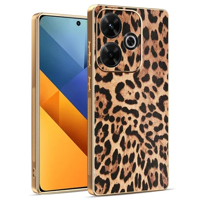 Phone Case For Xiaomi Redmi 13 4G / 5G / Note 13R 5G / Poco M6 4G / M6 Plus 5G Leopard Print PU Leather Coated PC + TPU Electroplating Cover