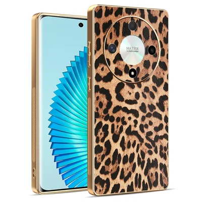 For Honor Magic6 Lite 5G / X9b 5G Case Leopard Print PU Leather Coated PC + TPU Electroplating Phone Cover