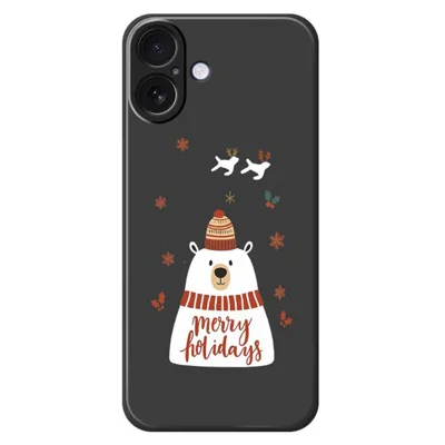 For iPhone 17 Hoesje Vrolijke Kerstbeer Patroon Afdruk Rechte Rand TPU Telefoon Achterkant - Zwart