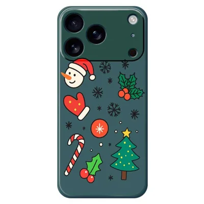 For iPhone 18 Pro / 17 Pro Case Christmas Snowman and Tree Pattern Printing Straight Edge TPU Phone Back Cover - Green