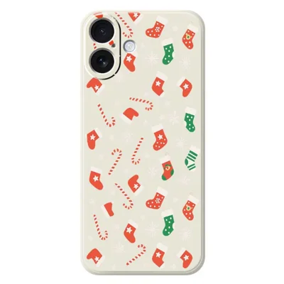 For iPhone 17 Case Red Green Socks and Canes Pattern Printing Straight Edge TPU Phone Back Cover - Beige