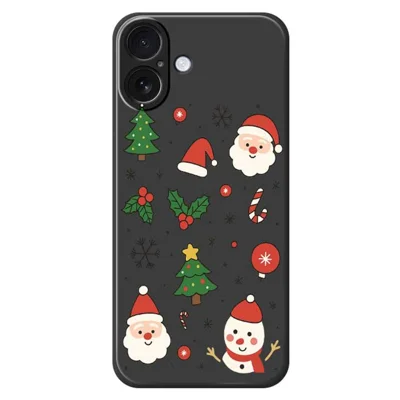 For iPhone 17 Hoesje Kerstthema Patroon Afdruk Rechte Rand TPU Telefoon Achterkant - Zwart