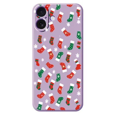 For iPhone 17 Hoesje Rood en Groen Sokkenpatroon Rechte Rand TPU Telefoon Achterkant - Paars