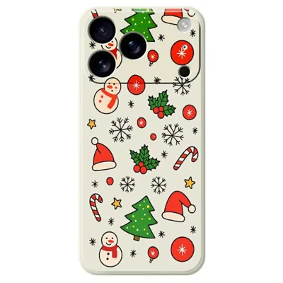 For iPhone 18 Pro Max / 17 Pro Max Case Christmas Elements Pattern Printing Straight Edge TPU Phone Back Cover - Beige