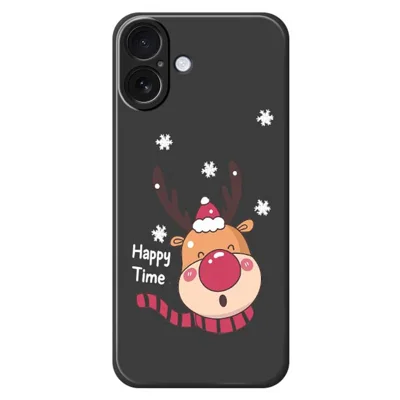 For iPhone 17 Hoesje met Lachend Hert Patroon Rechte Rand TPU Telefoon Achterkant - Zwart
