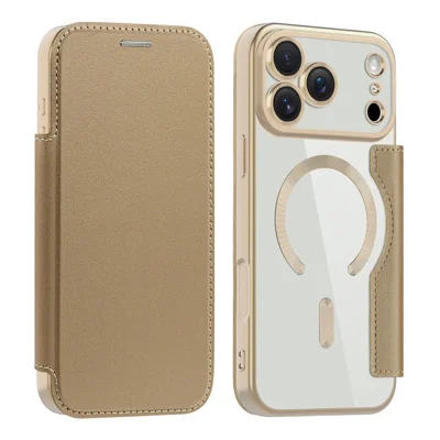 For iPhone 17 Pro Max-hoes compatibel met MagSafe RFID-blocking kaarthouder lederen telefoonhoes - Desert Gold