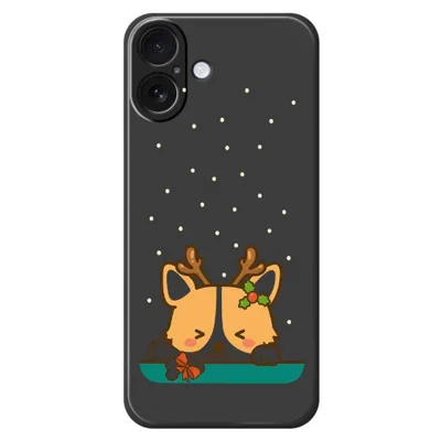 For iPhone 17 Case Cute Deer Pattern Printing Straight Edge TPU Phone Back Cover - Black