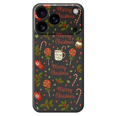 For iPhone 18 Pro Max / 17 Pro Max Case Christmas Candy Gloves Pattern Printing Straight Edge TPU Phone Back Cover - Black