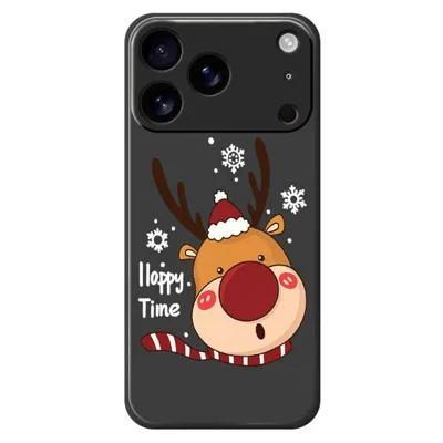 Voor iPhone 17 Pro hoesje met sneeuwvlok en hertenkop patroon rechte rand TPU telefoon achterkant - Zwart