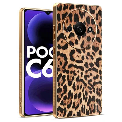 Phone Case For Xiaomi Redmi A3 4G / A3x 4G / Poco C61 4G Leopard Print PU Leather Coated PC + TPU Electroplating Cover