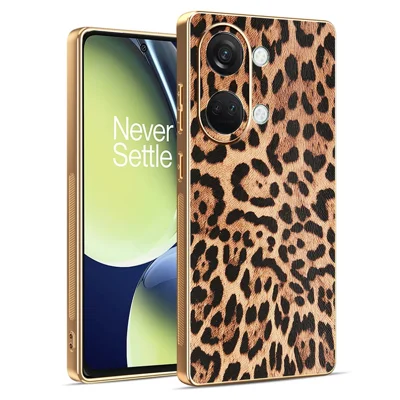 For OnePlus Nord 3 5G / Ace 2V Case Leopard Print PU Leather Coated PC + TPU Electroplating Phone Cover