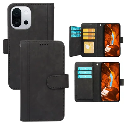 For Xiaomi 13T Leather Case Line Pattern Wallet Phone Cover with 9 Card Slots - Black