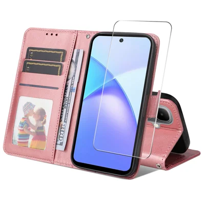 ENKAY HAT PRINCE For TECNO Pop 10 / Infinix Smart 10 PU Leather Wallet Case   Phone Stand Cover with Tempered Glass - Pink