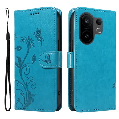 For vivo X200 FE 5G / vivo S30 Pro mini 5G PU Leather Cases Flower Pattern Wallet Stand Phone Cover with Strap - Blue