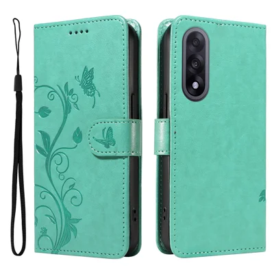 For OnePlus Nord 5 5G / OnePlus Ace 5 Ultra 5G PU Leather Cases Flower Pattern Wallet Stand Phone Cover with Strap - Green