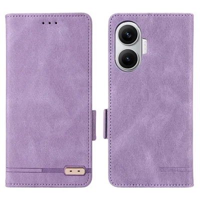 For Xiaomi Poco F7 5G / Redmi Turbo 4 Pro 5G Case Leather Wallet Flip Phone Cover with Hardware Decor - Purple