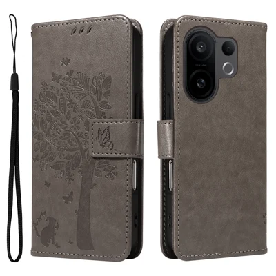 For vivo X200 FE 5G / vivo S30 Pro mini 5G Phone Case with Stand Cat Tree Pattern Leather Wallet Mobile Cover - Grey