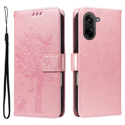 For OnePlus Nord CE5 5G / OnePlus Ace 5 Racing 5G Phone Case with Stand Cat Tree Pattern Leather Wallet Mobile Cover - Rose Gold
