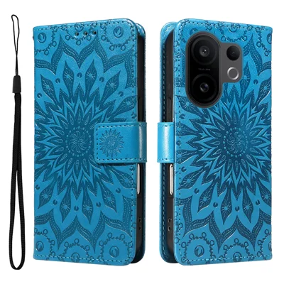 For vivo X200 FE 5G / vivo S30 Pro mini 5G Leather Wallet Case Sunflower Imprinted Phone Cover - Blue