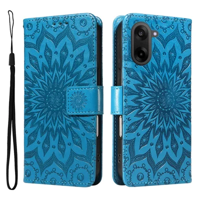 For OnePlus Nord CE5 5G / OnePlus Ace 5 Racing 5G Leather Wallet Case Sunflower Imprinted Phone Cover - Blue