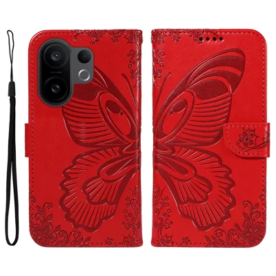 For vivo X200 FE 5G / vivo S30 Pro mini 5G Case Butterfly Pattern PU Leather Folio Flip Phone Cover -  Red