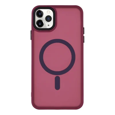 For iPhone 11 Pro Case Compatible with MagSafe Skin-Touch PC + TPU Phone Cover - Wine Red