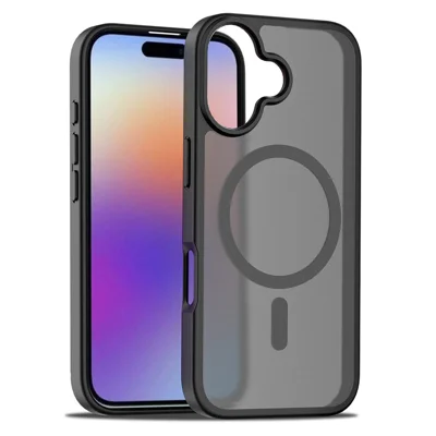 Hoesje voor iPhone 17 Compatibel met MagSafe TPU-frame Acrylachterkant Telefoonhoesje met Zacht Aanvoelende Textuur - Zwart